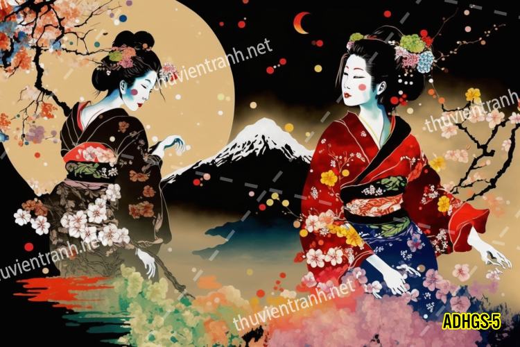 Tranh dán tường hoa cô gái Geisha Nhật Bản-ADHGS-5 - Kết quả tìm kiếm tranh tường